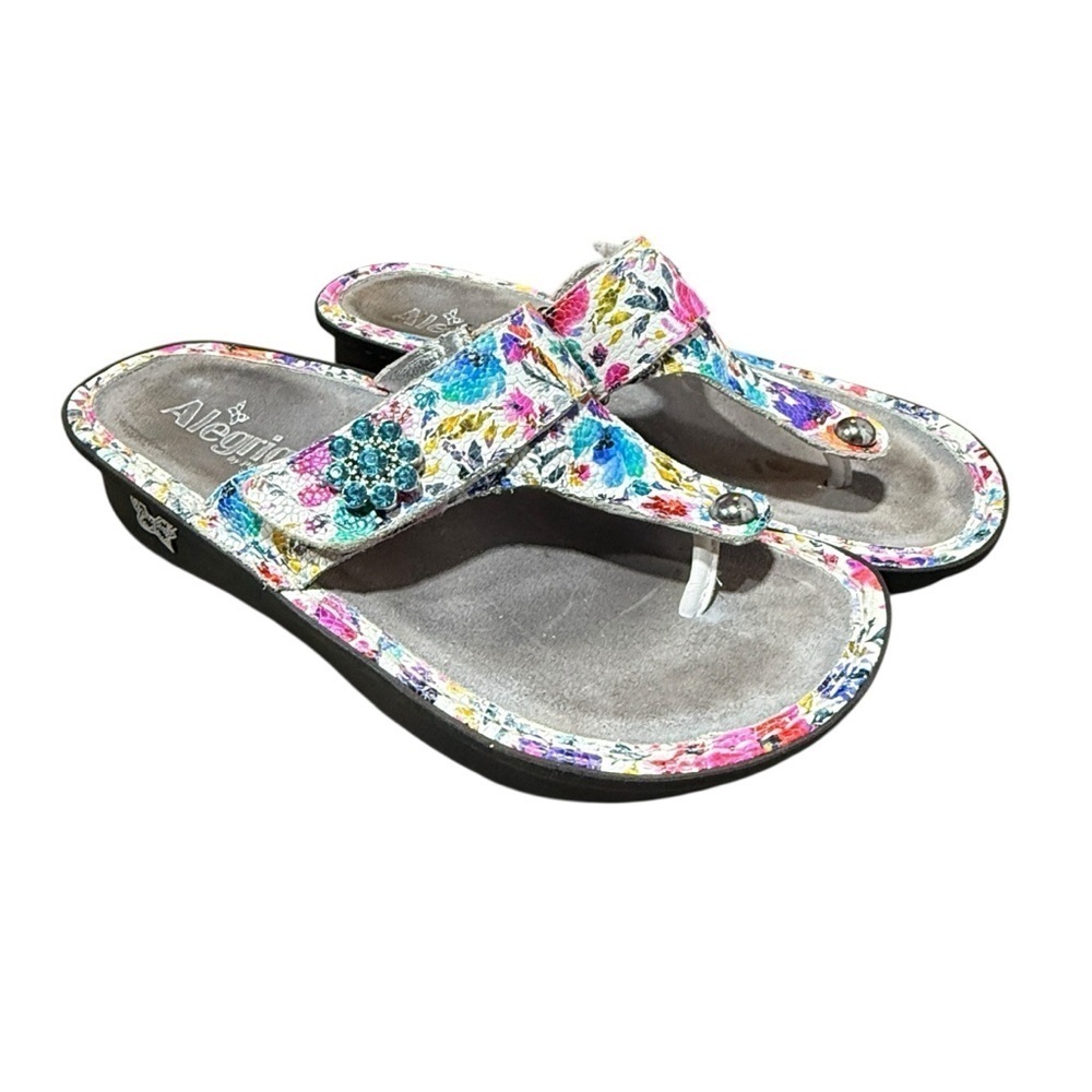 Alegria Carina Perennial Crackle Floral Leather Sandals Adjustable Sz 36 Comfort - Picture 2 of 10